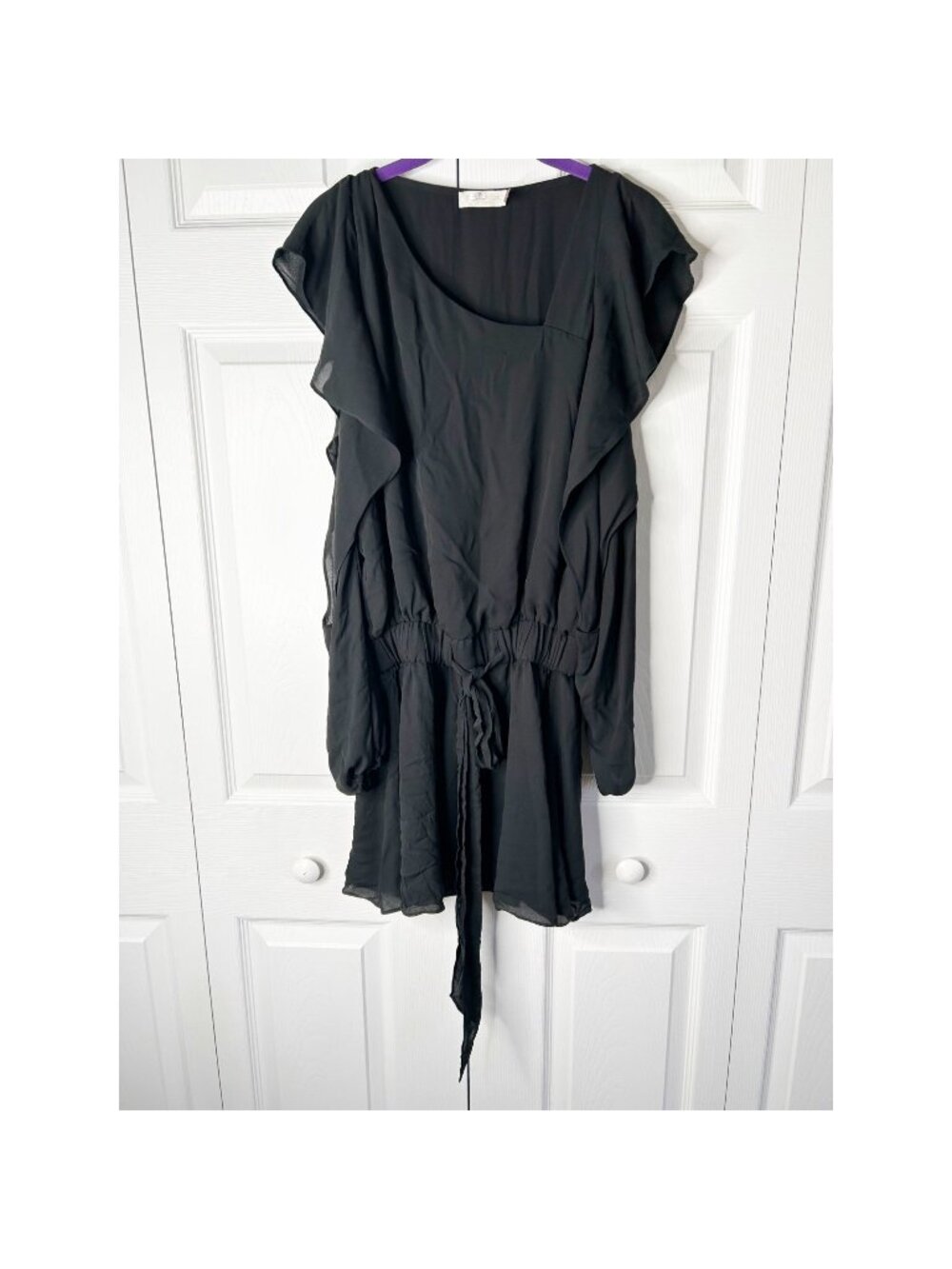 Ramy Brook Duffy Black Cold Shoulder Drawstring Mini Dress Women's Size Small S